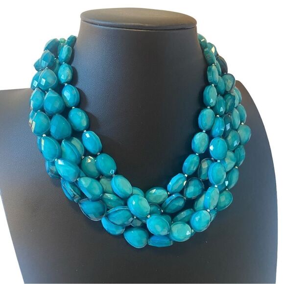 Gorgeous Serafina 5 Strand Beaded Turquoise Colored Statement Necklace. - Picture 2 of 5